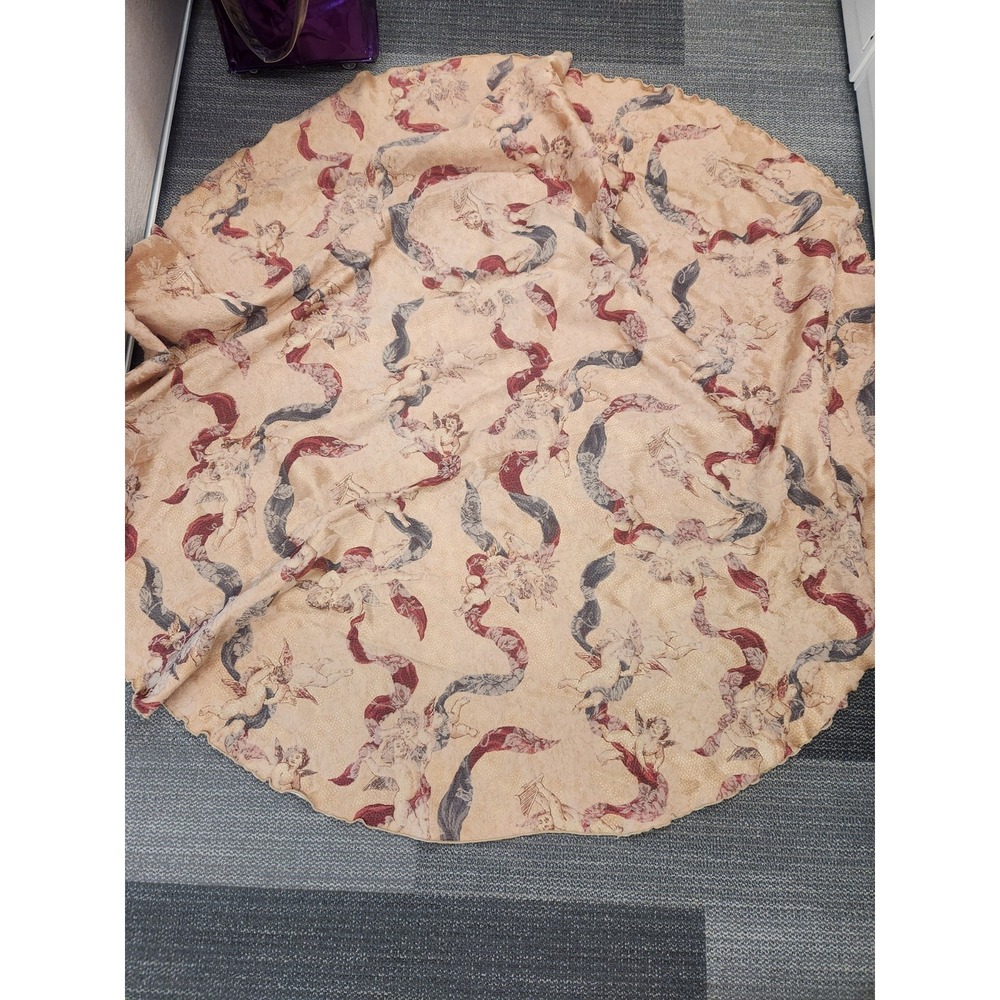 Vintage Cherub Angel Damask Large Round Tablecloth Romantic Decor 73 Inches Wide